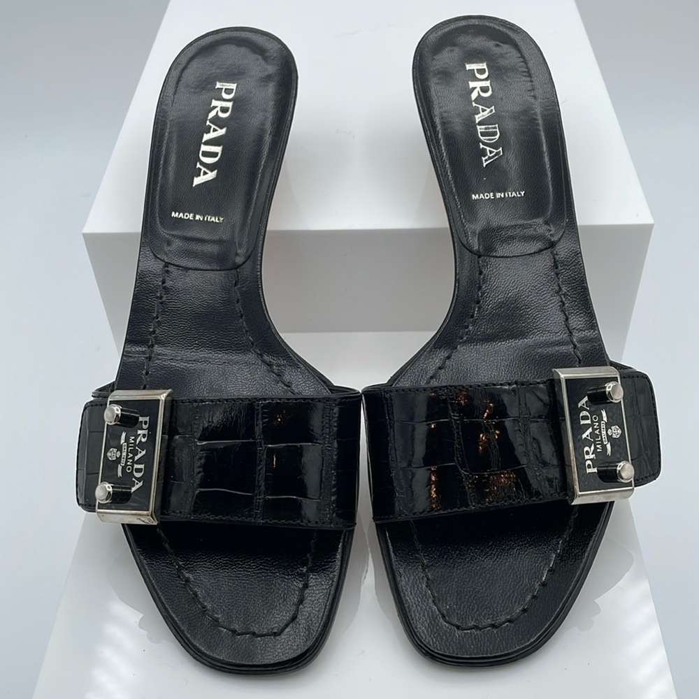 Authentic Prada Black Genuine Crocodile Mules